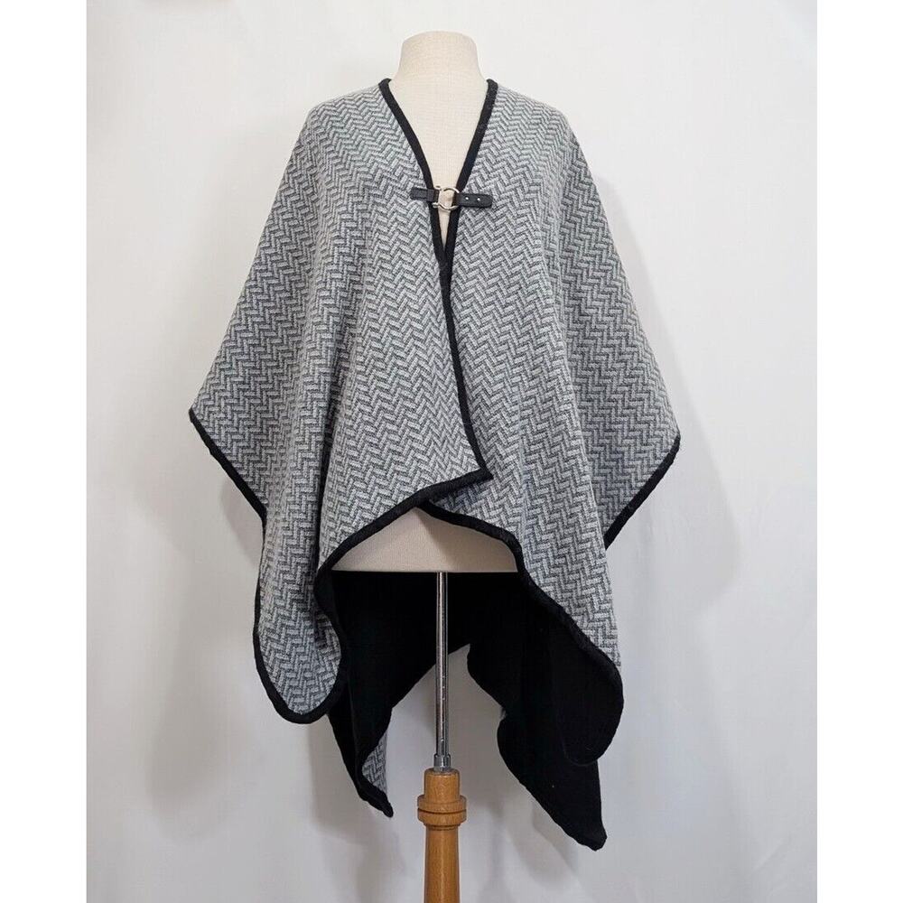 Marc New York Poncho Sweater Cape Gray Herringbone Women's One Size New